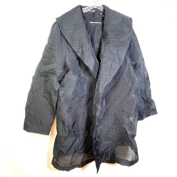 Tamotsu Black Pleated Avant Garde Open Front Jacket and Tank Top Formal Set 16 - Picture 3 of 11